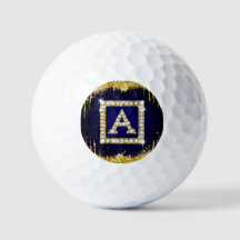 Goldene Initiale A mit blauem Glitter-Monogramm
