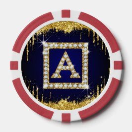 Goldene Initiale A mit blauem Glitter-Monogramm Pokerchips