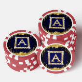 Goldene Initiale A mit blauem Glitter-Monogramm Pokerchips (Stapel)