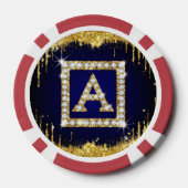 Goldene Initiale A mit blauem Glitter-Monogramm Pokerchips (Rückseite)