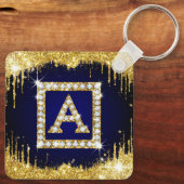 Goldene Initiale A mit blauem Glitter-Monogramm Schlüsselanhänger (Rückseite)