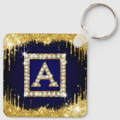 Goldene Initiale A mit blauem Glitter-Monogramm Schlüsselanhänger (Rückseite)