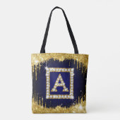 Goldene Initiale A mit blauem Glitter-Monogramm Tasche (Rückseite)