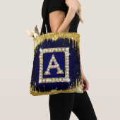 Goldene Initiale A mit blauem Glitter-Monogramm Tasche (Von Nahem)
