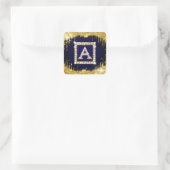Goldene Initiale A Mit Blauem Glitter Quadratischer Aufkleber (Tasche)