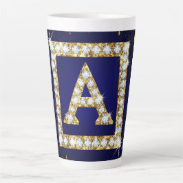 Goldene Initiale A mit blauem Glitterdruck Milchtasse