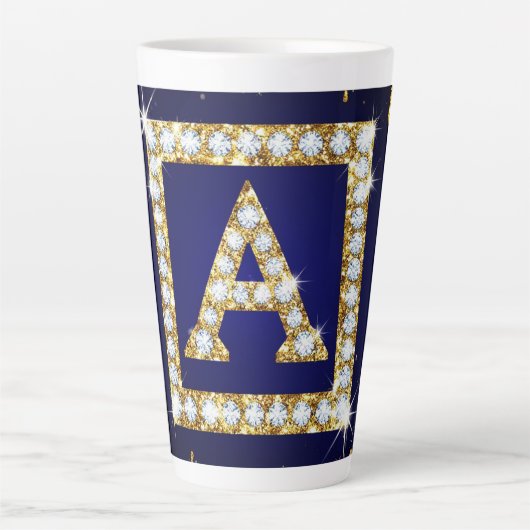 Goldene Initiale A mit blauem Glitterdruck Milchtasse (Vorderseite)