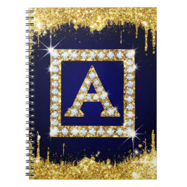 Goldene Initiale A mit blauem Glitterdruck Notizblock