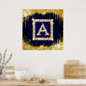 Goldene Initiale A mit blauem Glitterdruck Poster (Küche)