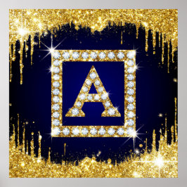Goldene Initiale A mit blauem Glitterdruck Poster