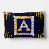 Goldene Initiale A mit blauem Glitterdruck Zubehörtasche (Rückseite)