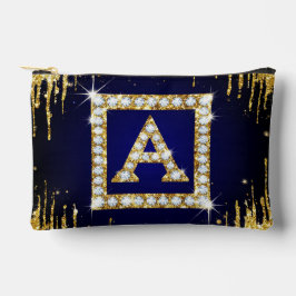 Goldene Initiale A mit blauem Glitterdruck Zubehörtasche