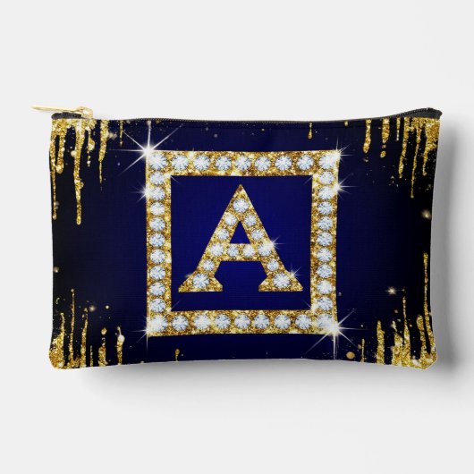 Goldene Initiale A mit blauem Glitterdruck Zubehörtasche (Vorderseite)