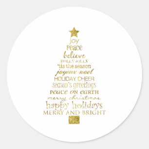 Goldene Inspirierende Weihnachtsbaum Frieden Freud Runder Aufkleber