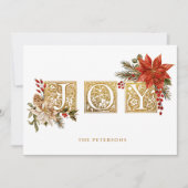 Goldene Joy Blockbriefe mit Poinsettias Feiertagskarte (Vorderseite)