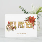 Goldene Joy Blockbriefe mit Poinsettias Feiertagskarte (Stehend Vorderseite)