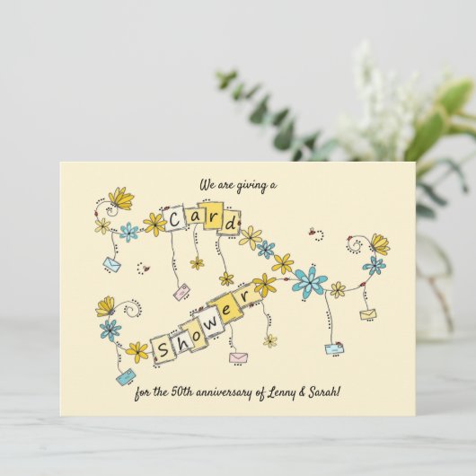 Goldene Jubiläumskartendusche Einladung (Stehend Vorderseite)