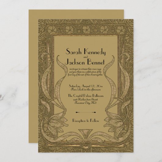 Goldene Jugendstil Hochzeit Einladung (Vorne/Hinten)