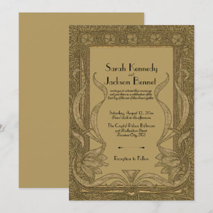 Goldene Jugendstil Hochzeit Einladung