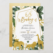 Goldene Jungle-Tiere Baby-Dusche Einladung (Vorne/Hinten)