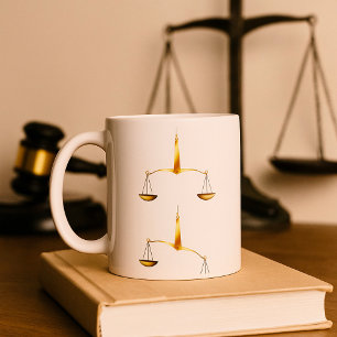Goldene Justizwaage Im Gleichgewicht vs. Nicht im  Kaffeetasse