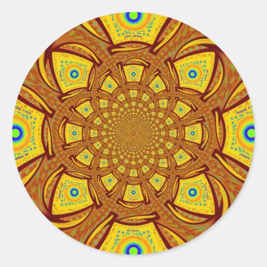 Goldene Kaleidoskop Kunst, Dichtung Runder Aufkleber (Vorderseite)