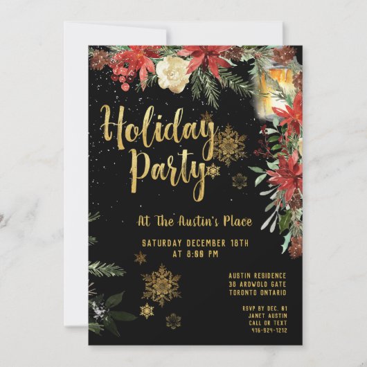 Goldene Kalligrafie Blumengrün Feiertag Party Einladung (Vorderseite)