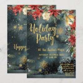 Goldene Kalligrafie Blumengrün Feiertag Party Einladung