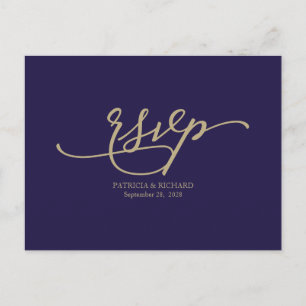 Goldene Kalligrafie Navy Blau Hochzeit RSVP Postkarte