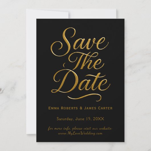 Goldene Kalligrafie Schwarze Save-the-Date-Karte Save The Date (Vorderseite)