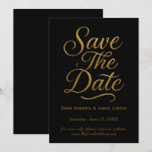 Goldene Kalligrafie Schwarze Save-the-Date-Karte Save The Date (Vorne/Hinten)