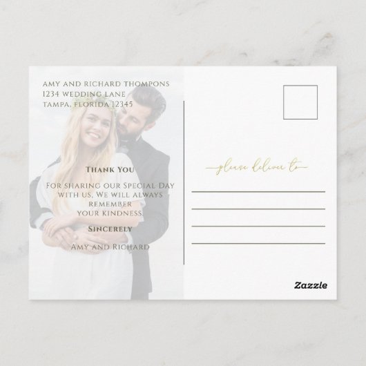 Goldene Kalligrafie-Skripte Modernes Einfaches Zwe Postkarte (Rückseite)