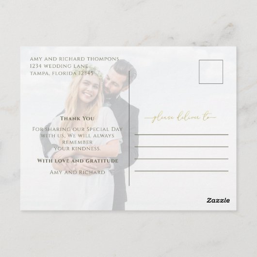 Goldene Kalligrafie-Skripte Modernes Einfaches Zwe Postkarte (Rückseite)