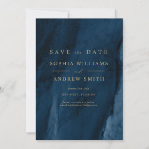 Goldene Kalligrafie und Marineblau Save the Date Einladung