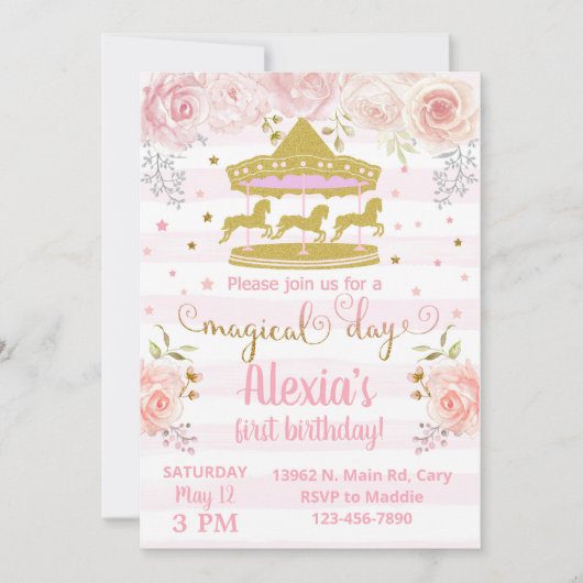 Goldene Karussell zum Geburtstag. Einladung (Vorderseite)