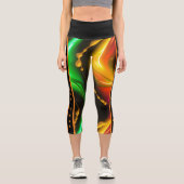 Goldene Kaskade: Abstrakt glühende, flüssige Neon Capri Leggings (Vorderseite)