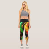 Goldene Kaskade: Abstrakt glühende, flüssige Neon Capri Leggings (Vorderseite)