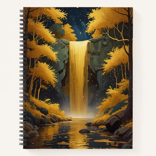 Goldene Kaskade im schimmernden Wald Notizblock (Vorderseite)