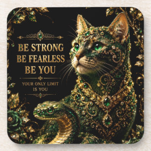 Goldene Katze Grüne Augen Elegante Kunst Getränkeuntersetzer