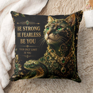 Goldene Katze Grüne Augen Elegante Kunst Kissen