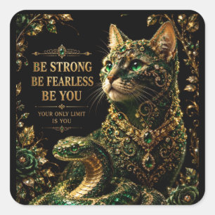 Goldene Katze Grüne Augen Elegante Kunst Quadratischer Aufkleber