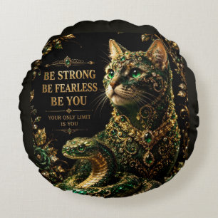 Goldene Katze Grüne Augen Elegante Kunst Rundes Kissen