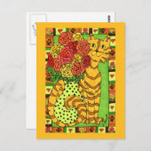 Goldene Katze mit Rose Postkarte (Vorne/Hinten)