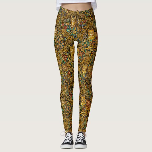 Goldene Katzen im Jugendstil Leggings (Vorderseite)
