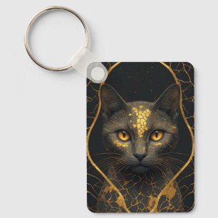 Goldene Katzenporträt-Statement-Piece mit Bruch ✨ Schlüsselanhänger