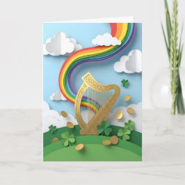 Goldene keltische Harfe Regenbogen-Papiermodell St Karte
