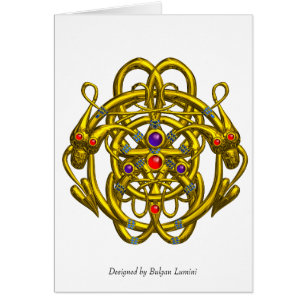 GOLDENE KELTISCHE KNOTEN MIT ZWEI DRACHEN