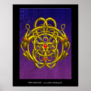 GOLDENE KELTISCHE KNOTEN MIT ZWEI DRACHEN POSTER