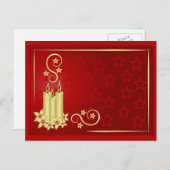 goldene Kerzen, Blume und Wirbel auf rotem Hinterg Postkarte (Vorne/Hinten)