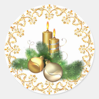 Goldene Kerzen Mit Girlande Elegant Runder Aufkleber